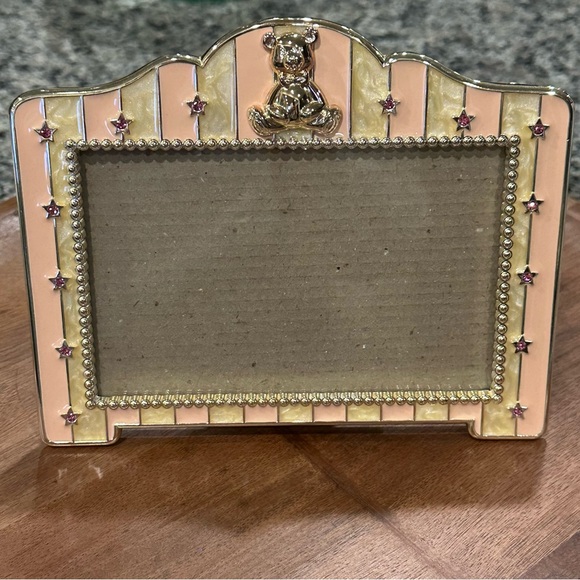 Green Tree Gallery Other - ✨EUC✨Green Tree Gallery Yellow Gold Enamel Art Deco Baby Frame Silver Teddy Bear